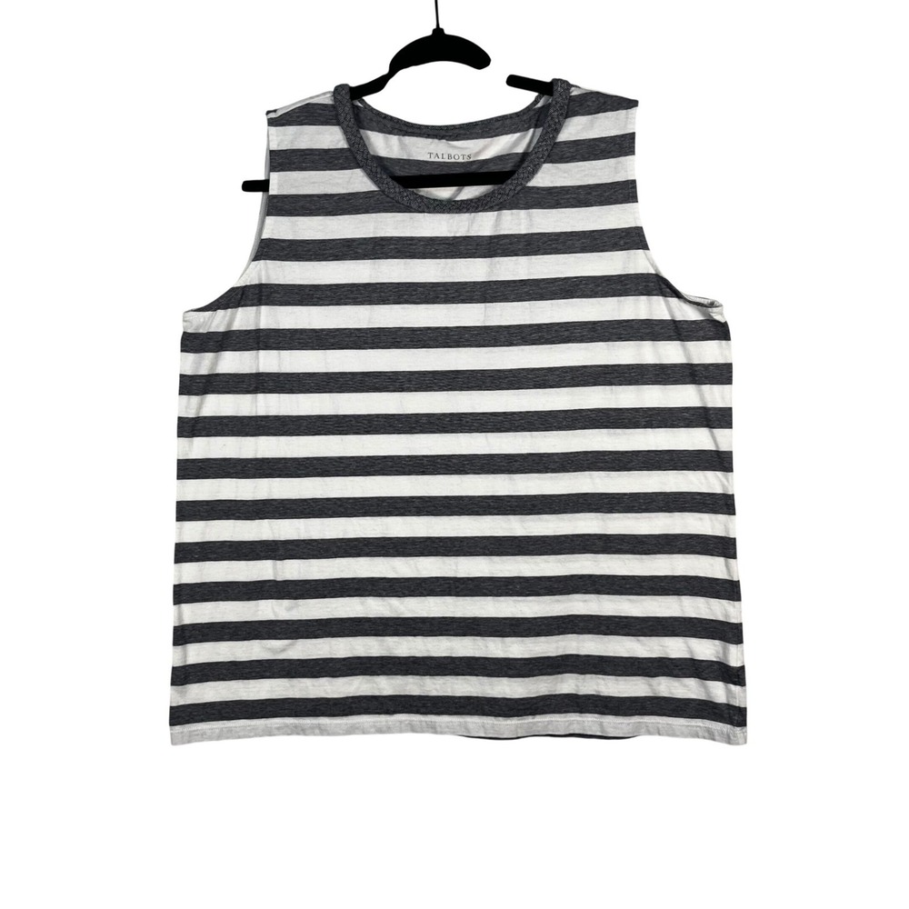 Talbots Tank Top Womens Gray Striped Cotton Scoop Neck Sleeveless 1X